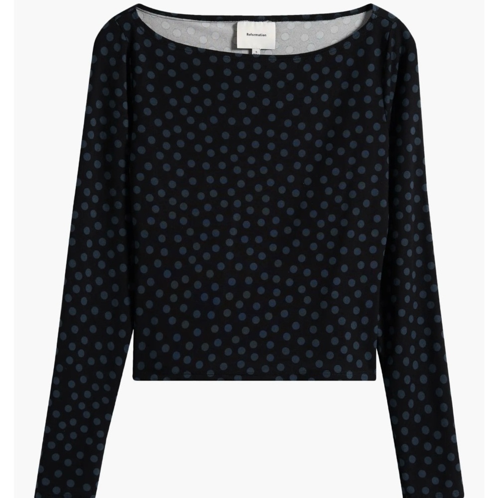 Reformation Wiley Knit Top Cosmic Dot Polka Dot Long Sleeve Top